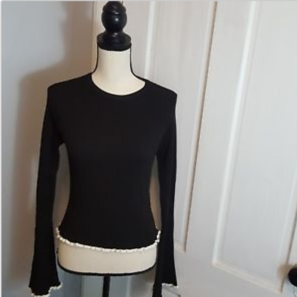 Zara Black Long Sleeve Ribbed Knit Top Size Small